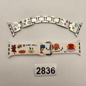 LOT OF 2 - APPLE WATCH BAND 38MM KIDS CARTOON PRINT SILICONE STRAP AND LINKS